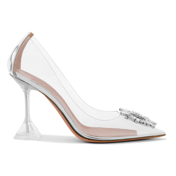 Amina Muaddi 95 Begum Pump PVC Clear Transparent Glass Crystal Sandal Heel 36 - Picture 1 of 16